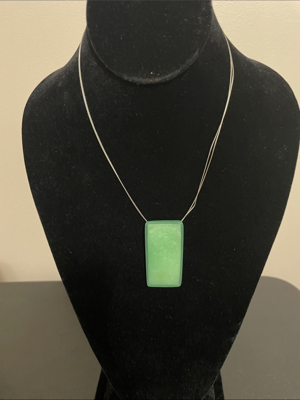 Culture Mix Rectangle Green Pendant Necklace with Silver-Tone Chain
